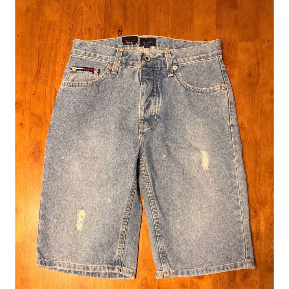 Vintage Tommy Hilfiger Junior's High Waist Big Flag Denim Jean Shorts - Size 3